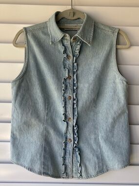 Vintage Bill Blass Denim Chambray Western Cowgirl Ruffle Jean Shirt Size PM
